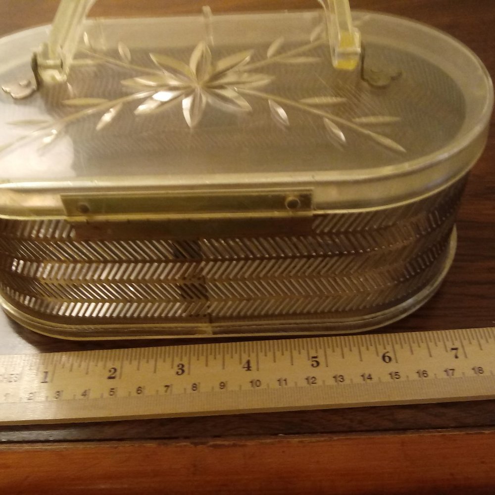 Vintage mid-century lucite and metal cosmetic case